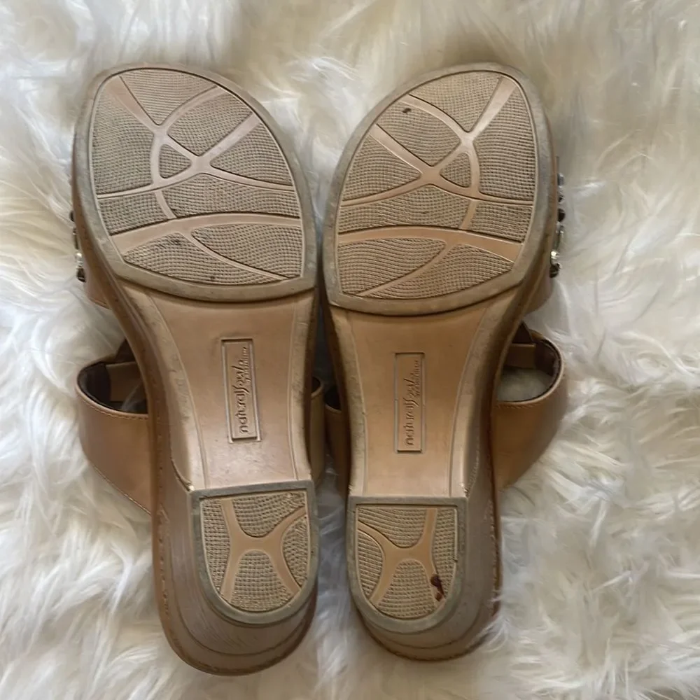 Natural Soul Tan Cream gemstone slip on sandals with Velcro side …